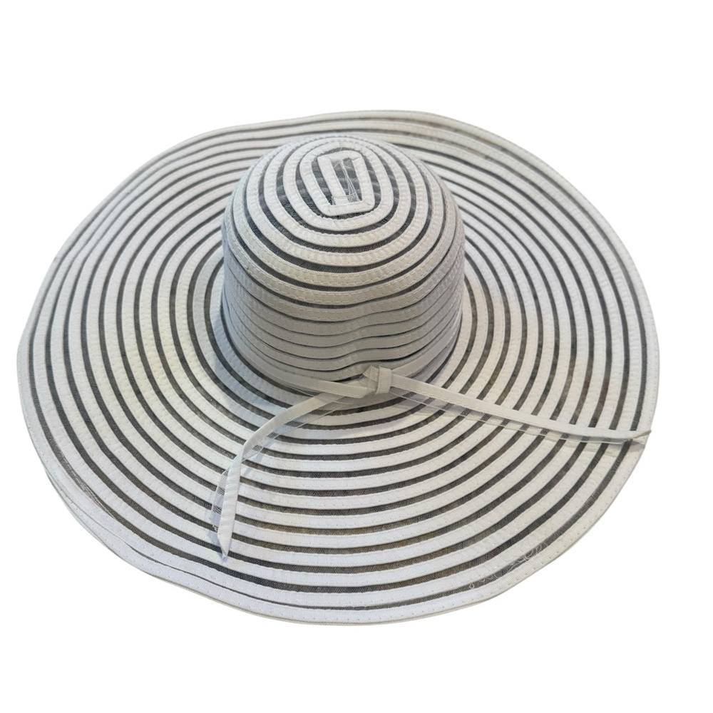 Striped Wide Brim Sun Hat - Black and White